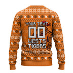Personalized Wests Tigers Christmas Ugly Christmas Sweater Australian Rugby Fans - Pixelated Ugly Xmas Pattern Mascot Santa