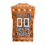 Personalized Wests Tigers Christmas Knitted V-Neck Vest Australian Rugby Fans - Pixelated Ugly Xmas Pattern Mascot Santa