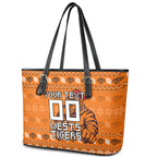 Personalized Wests Tigers Christmas Leather Tote Bag Australian Rugby Fans - Pixelated Ugly Xmas Pattern Mascot Santa