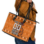 Personalized Wests Tigers Christmas Leather Tote Bag Australian Rugby Fans - Pixelated Ugly Xmas Pattern Mascot Santa