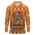 Personalized Wests Tigers Christmas Long Sleeve Polo Shirt Australian Rugby Fans - Pixelated Ugly Xmas Pattern Mascot Santa