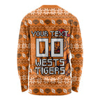 Personalized Wests Tigers Christmas Long Sleeve Shirt Australian Rugby Fans - Pixelated Ugly Xmas Pattern Mascot Santa