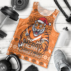 Personalized Wests Tigers Christmas Men Tank Top Australian Rugby Fans - Pixelated Ugly Xmas Pattern Mascot Santa