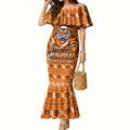 Personalized Wests Tigers Christmas Mermaid Dress Australian Rugby Fans - Pixelated Ugly Xmas Pattern Mascot Santa