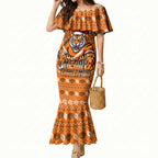 Personalized Wests Tigers Christmas Mermaid Dress Australian Rugby Fans - Pixelated Ugly Xmas Pattern Mascot Santa