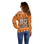 Personalized Wests Tigers Christmas Off Shoulder Sweater Australian Rugby Fans - Pixelated Ugly Xmas Pattern Mascot Santa