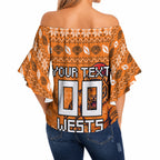 Personalized Wests Tigers Christmas Off Shoulder Wrap Waist Top Australian Rugby Fans - Pixelated Ugly Xmas Pattern Mascot Santa