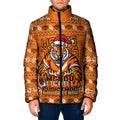 Personalized Wests Tigers Christmas Padded Jacket Australian Rugby Fans - Pixelated Ugly Xmas Pattern Mascot Santa