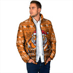 Personalized Wests Tigers Christmas Padded Jacket Australian Rugby Fans - Pixelated Ugly Xmas Pattern Mascot Santa