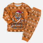 Personalized Wests Tigers Christmas Pajama Set Australian Rugby Fans - Pixelated Ugly Xmas Pattern Mascot Santa