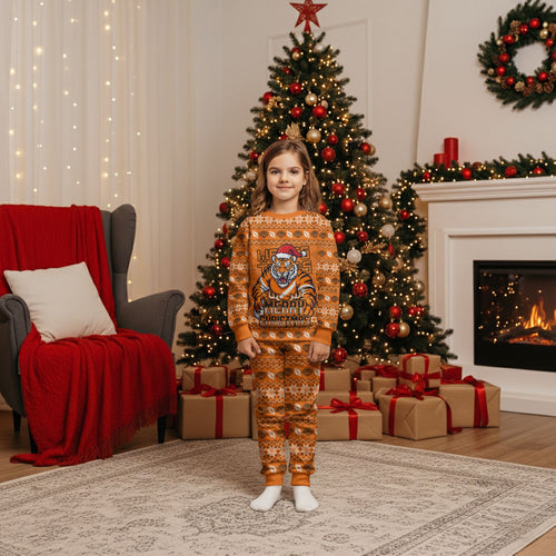 Personalized Wests Tigers Christmas Pajama Set Australian Rugby Fans - Pixelated Ugly Xmas Pattern Mascot Santa