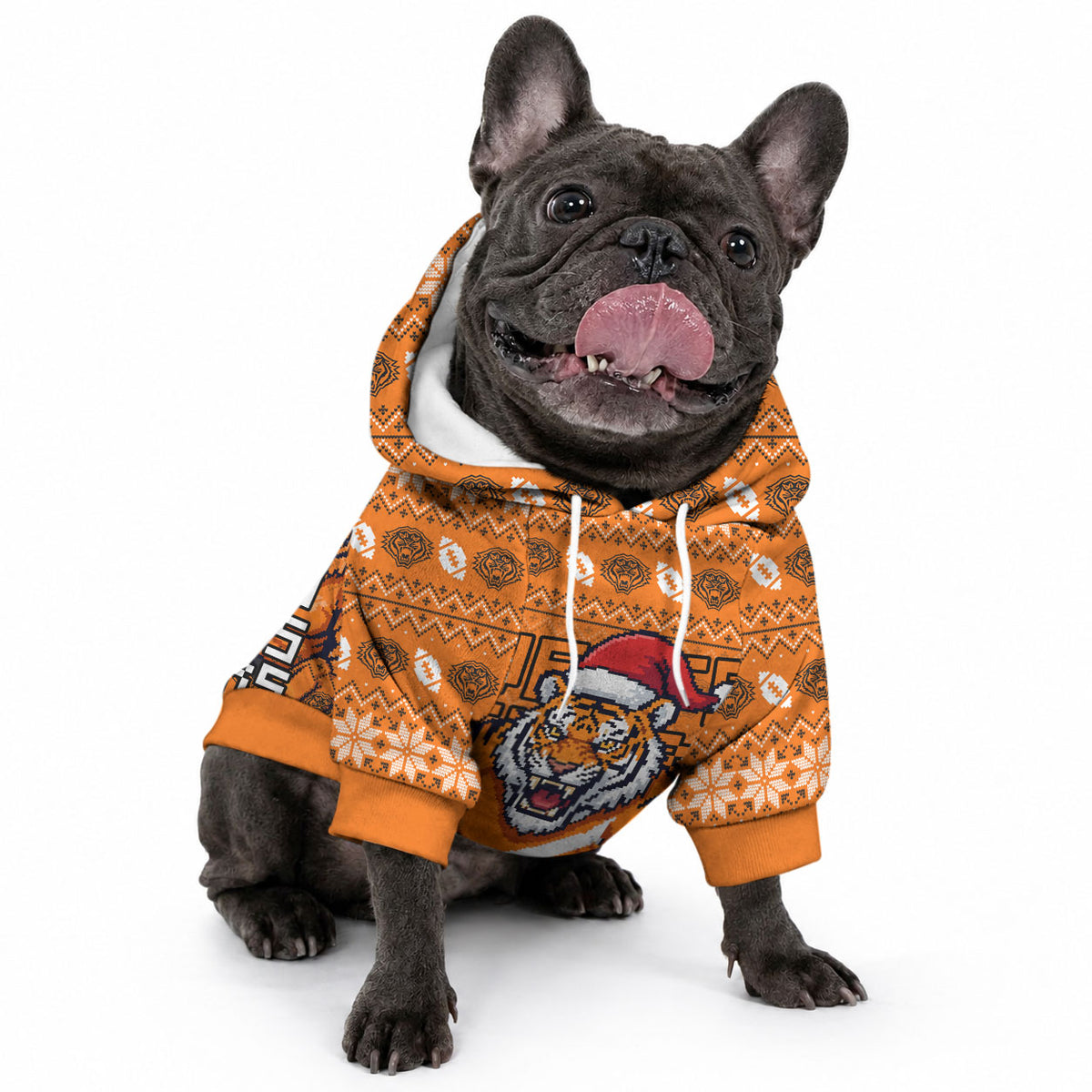 Personalized Wests Tigers Christmas Pet Hoodie Australian Rugby Fans - Pixelated Ugly Xmas Pattern Mascot Santa