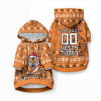Personalized Wests Tigers Christmas Pet Hoodie Australian Rugby Fans - Pixelated Ugly Xmas Pattern Mascot Santa