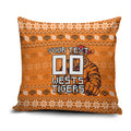 Personalized Wests Tigers Christmas Pillow Cover Australian Rugby Fans - Pixelated Ugly Xmas Pattern Mascot Santa