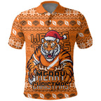 Personalized Wests Tigers Christmas Polo Shirt Australian Rugby Fans - Pixelated Ugly Xmas Pattern Mascot Santa