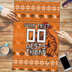 Personalized Wests Tigers Christmas Puzzle Australian Rugby Fans - Pixelated Ugly Xmas Pattern Mascot Santa