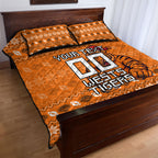 Personalized Wests Tigers Christmas Quilt Bed Set Australian Rugby Fans - Pixelated Ugly Xmas Pattern Mascot Santa
