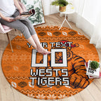 Personalized Wests Tigers Christmas Round Carpet Australian Rugby Fans - Pixelated Ugly Xmas Pattern Mascot Santa