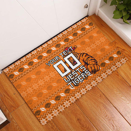 Personalized Wests Tigers Christmas Rubber Doormat Australian Rugby Fans - Pixelated Ugly Xmas Pattern Mascot Santa