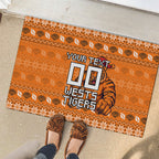 Personalized Wests Tigers Christmas Rubber Doormat Australian Rugby Fans - Pixelated Ugly Xmas Pattern Mascot Santa