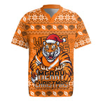 Personalized Wests Tigers Christmas Rugby Jersey Australian Rugby Fans - Pixelated Ugly Xmas Pattern Mascot Santa