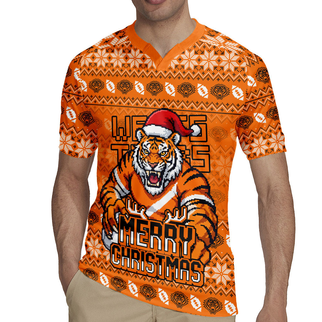 Personalized Wests Tigers Christmas Rugby Jersey Australian Rugby Fans - Pixelated Ugly Xmas Pattern Mascot Santa