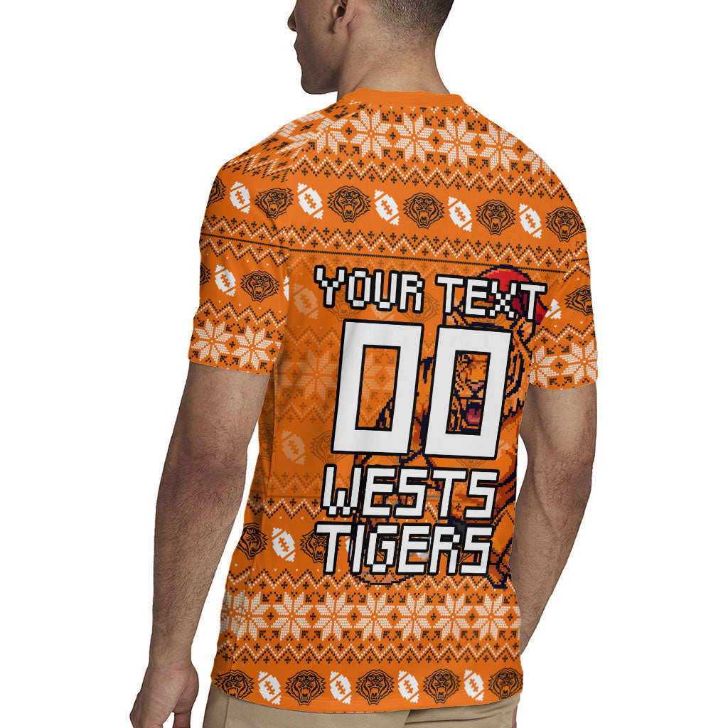Personalized Wests Tigers Christmas Rugby Jersey Australian Rugby Fans - Pixelated Ugly Xmas Pattern Mascot Santa