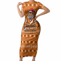 Personalized Wests Tigers Christmas Short Sleeve Bodycon Dress Australian Rugby Fans - Pixelated Ugly Xmas Pattern Mascot Santa