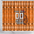 Personalized Wests Tigers Christmas Shower Curtain Australian Rugby Fans - Pixelated Ugly Xmas Pattern Mascot Santa