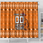 Personalized Wests Tigers Christmas Shower Curtain Australian Rugby Fans - Pixelated Ugly Xmas Pattern Mascot Santa