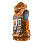 Personalized Wests Tigers Christmas Sleeveless Hoodie Australian Rugby Fans - Pixelated Ugly Xmas Pattern Mascot Santa