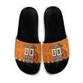 Personalized Wests Tigers Christmas Slide Sandals Australian Rugby Fans - Pixelated Ugly Xmas Pattern Mascot Santa