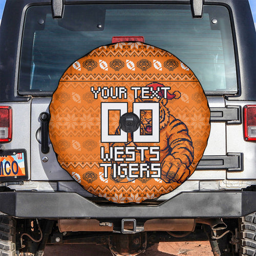 Personalized Wests Tigers Christmas Spare Tire Cover Australian Rugby Fans - Pixelated Ugly Xmas Pattern Mascot Santa