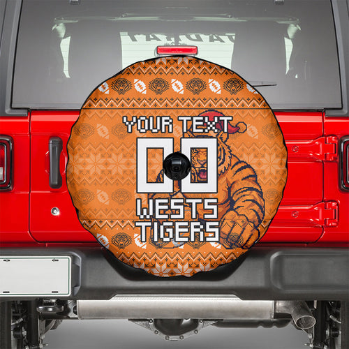 Personalized Wests Tigers Christmas Spare Tire Cover Australian Rugby Fans - Pixelated Ugly Xmas Pattern Mascot Santa