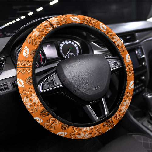 Wests Tigers Christmas Steering Wheel Cover Australian Rugby Fans - Pixelated Ugly Xmas Pattern Mascot Santa