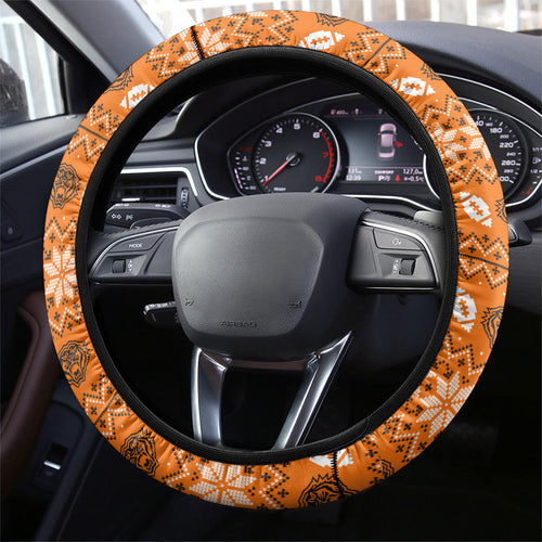 Wests Tigers Christmas Steering Wheel Cover Australian Rugby Fans - Pixelated Ugly Xmas Pattern Mascot Santa