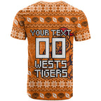Personalized Wests Tigers Christmas T Shirt Australian Rugby Fans - Pixelated Ugly Xmas Pattern Mascot Santa