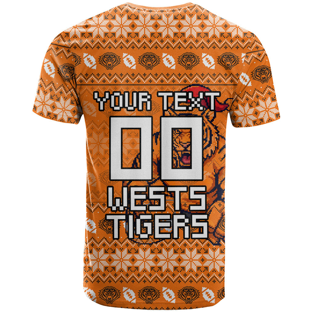 Personalized Wests Tigers Christmas T Shirt Australian Rugby Fans - Pixelated Ugly Xmas Pattern Mascot Santa