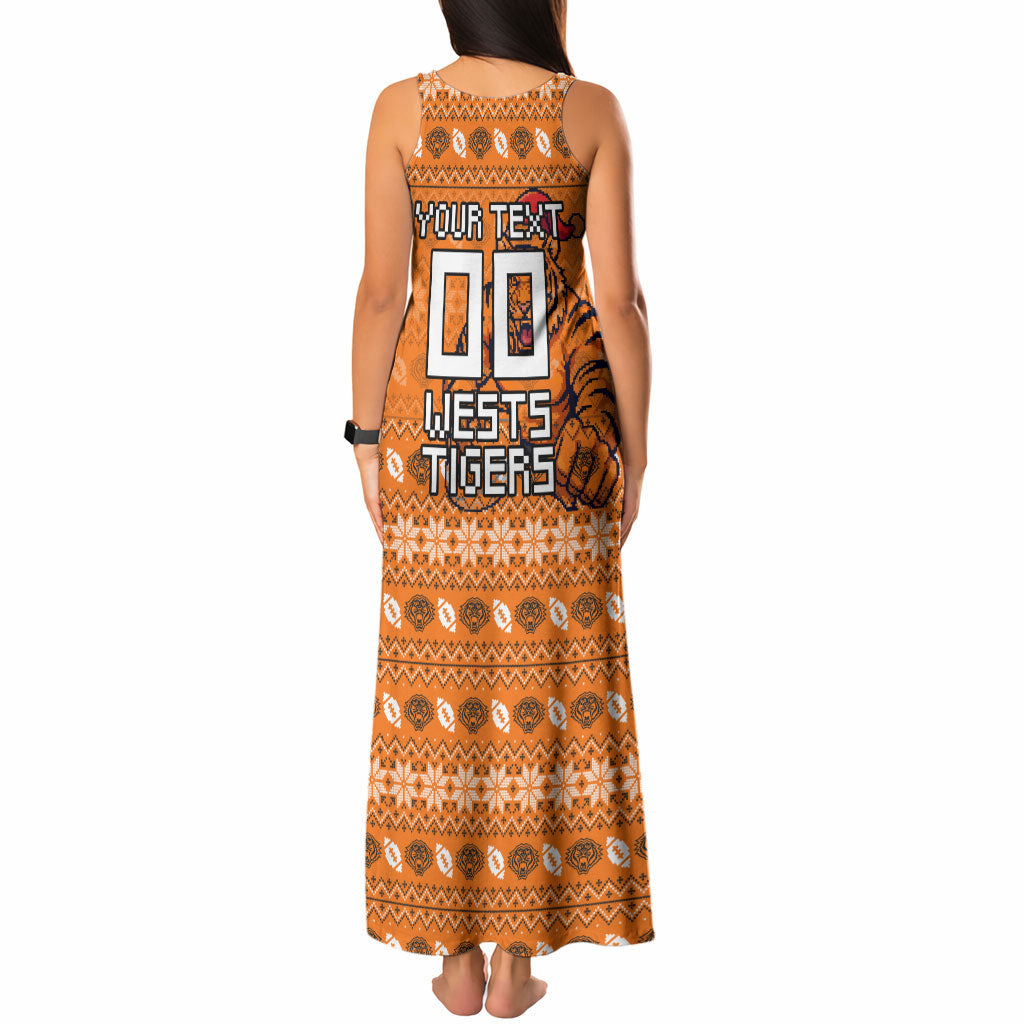 Personalized Wests Tigers Christmas Tank Maxi Dress Australian Rugby Fans - Pixelated Ugly Xmas Pattern Mascot Santa
