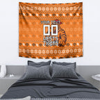 Personalized Wests Tigers Christmas Tapestry Australian Rugby Fans - Pixelated Ugly Xmas Pattern Mascot Santa