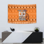 Personalized Wests Tigers Christmas Tapestry Australian Rugby Fans - Pixelated Ugly Xmas Pattern Mascot Santa