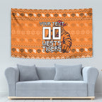 Personalized Wests Tigers Christmas Tapestry Australian Rugby Fans - Pixelated Ugly Xmas Pattern Mascot Santa