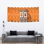 Personalized Wests Tigers Christmas Tapestry Australian Rugby Fans - Pixelated Ugly Xmas Pattern Mascot Santa