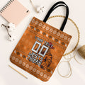 Personalized Wests Tigers Christmas Tote Bag Australian Rugby Fans - Pixelated Ugly Xmas Pattern Mascot Santa