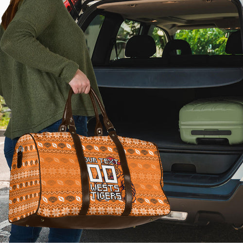 Personalized Wests Tigers Christmas Travel Bag Australian Rugby Fans - Pixelated Ugly Xmas Pattern Mascot Santa