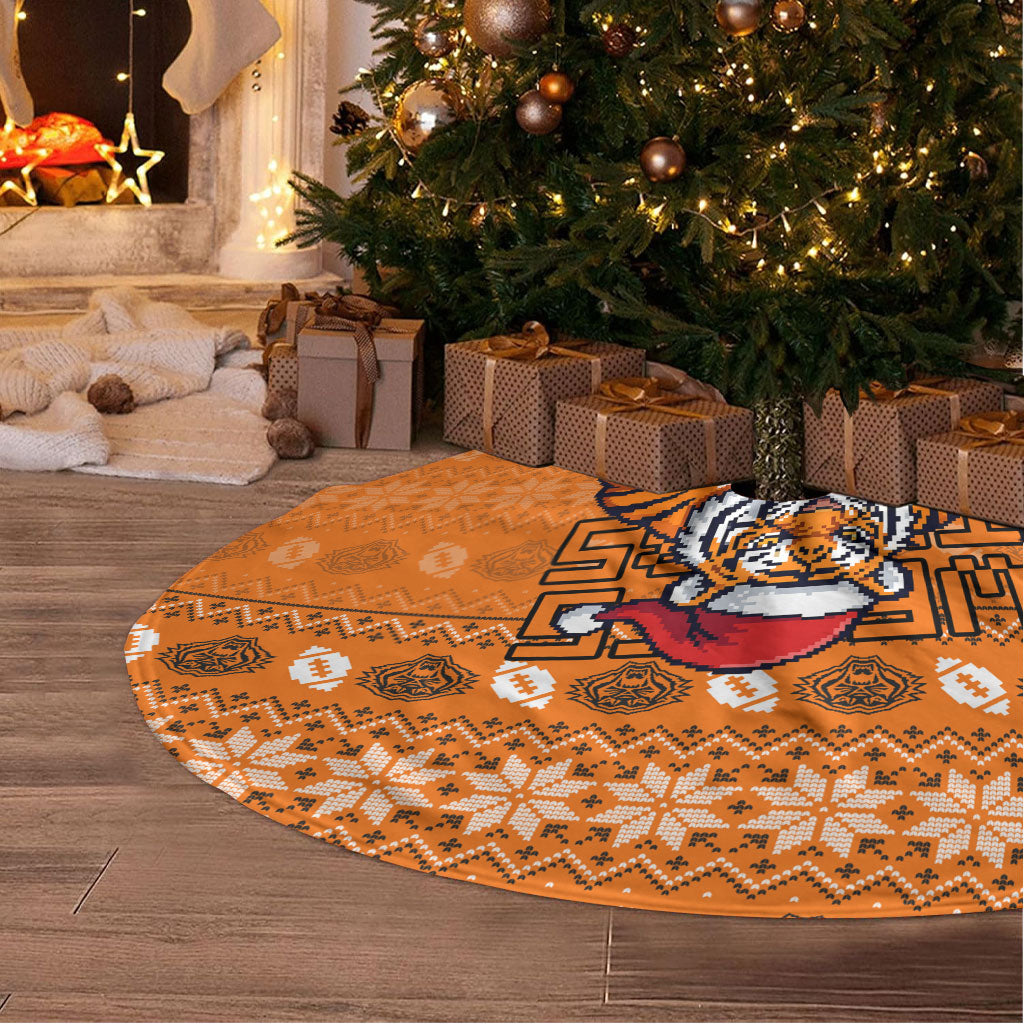 Wests Tigers Christmas Tree Skirt Australian Rugby Fans - Pixelated Ugly Xmas Pattern Mascot Santa