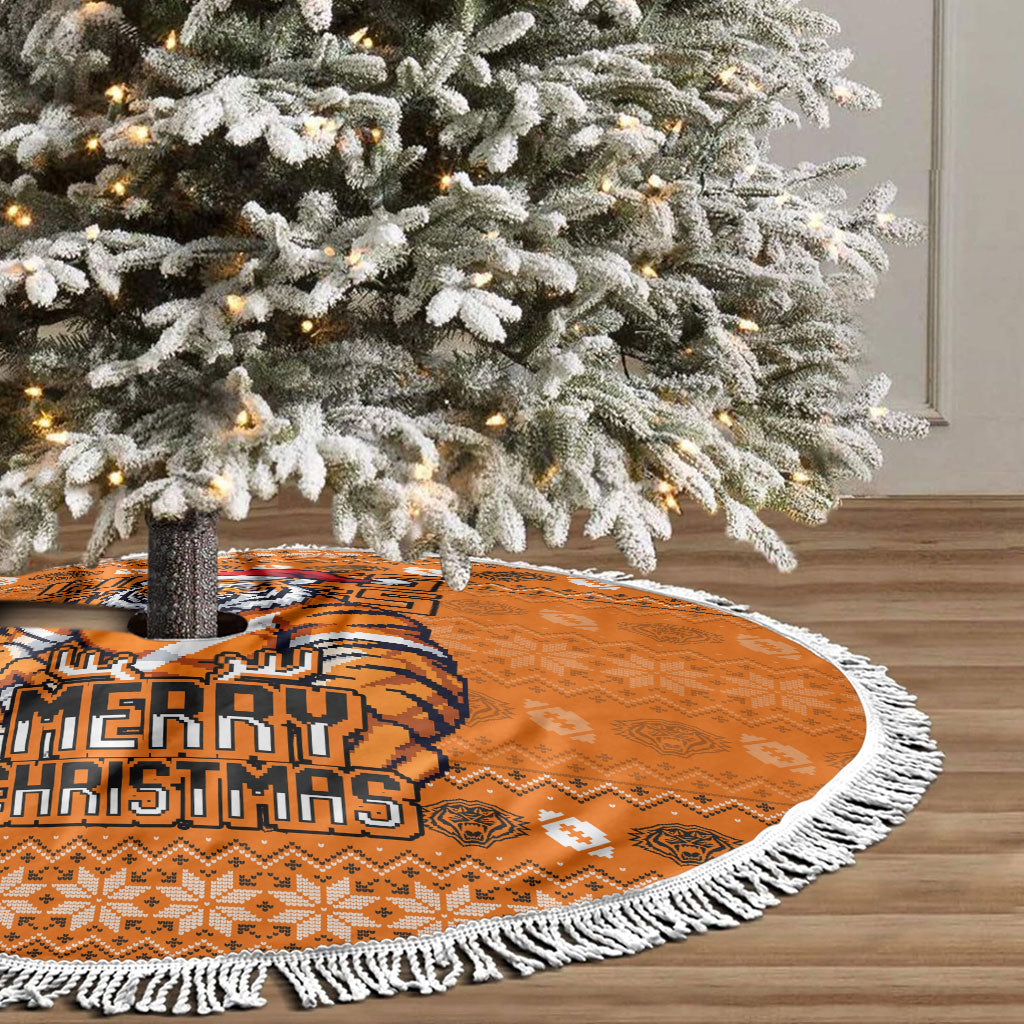 Wests Tigers Christmas Tree Skirt Australian Rugby Fans - Pixelated Ugly Xmas Pattern Mascot Santa