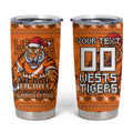 Personalized Wests Tigers Christmas Tumbler Cup Australian Rugby Fans - Pixelated Ugly Xmas Pattern Mascot Santa