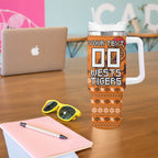 Personalized Wests Tigers Christmas Tumbler With Handle Australian Rugby Fans - Pixelated Ugly Xmas Pattern Mascot Santa