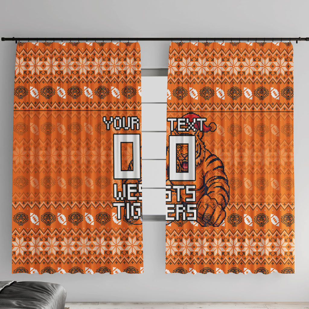 Personalized Wests Tigers Christmas Window Curtain Australian Rugby Fans - Pixelated Ugly Xmas Pattern Mascot Santa